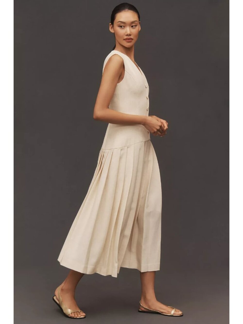 Lovaan Elly Pleated Button-Front Drop Waist Midi Dress 10 — image 5 of 5